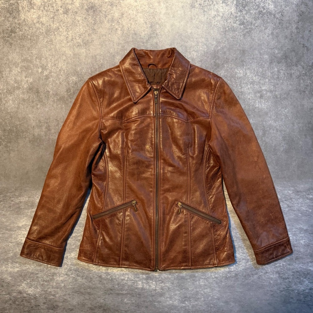 Winlit New York Womens Brown Genuine Leather Full Zip Quilted Lined Jacket M